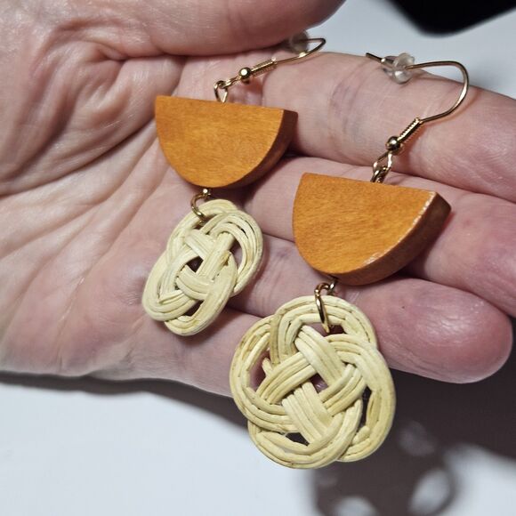 Large Wood Knotted Dangling Earrings - Picture 2 of 11
